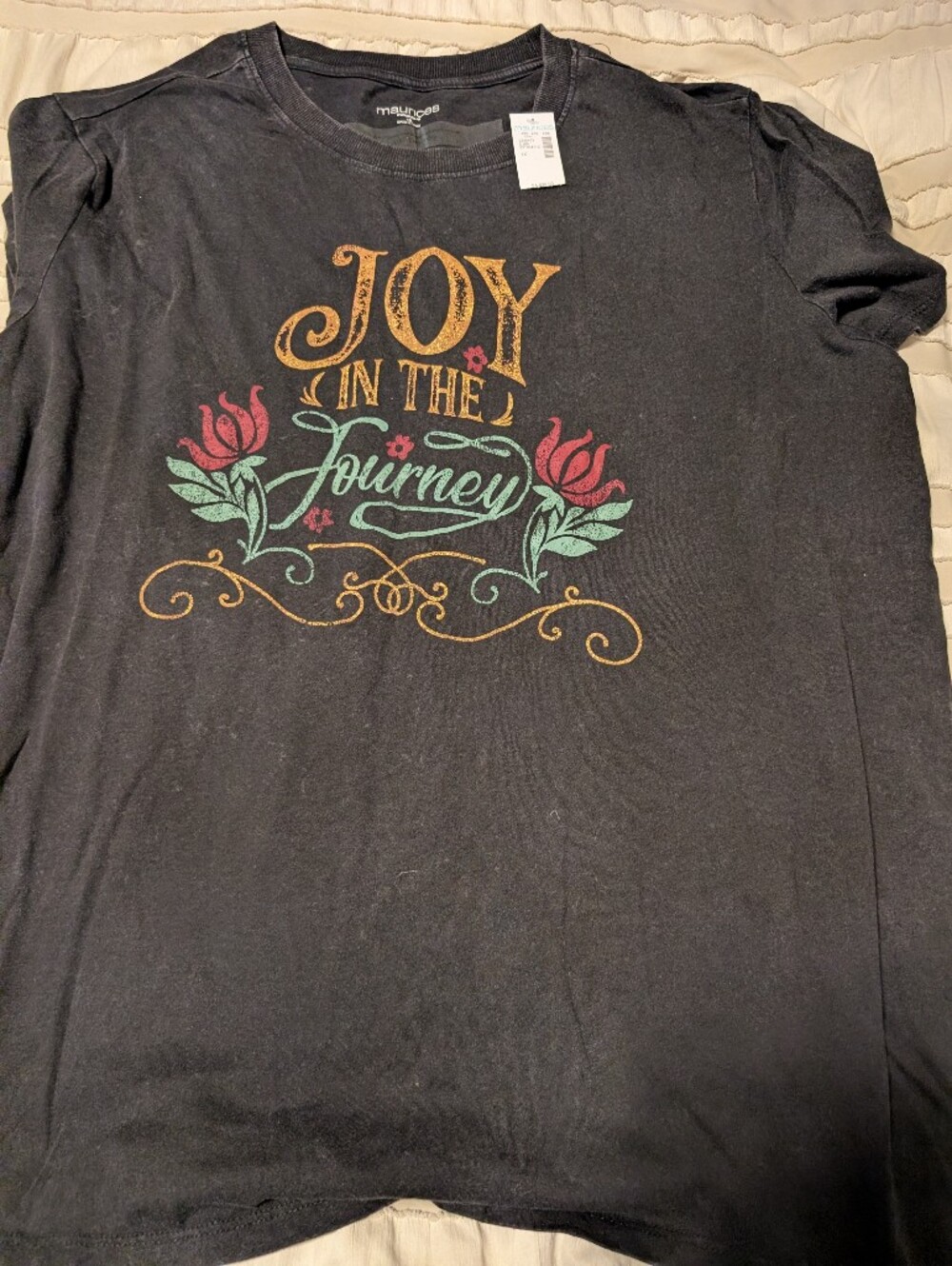 Maurices Black Short-Sleeve Tee with Floral 'Joy in the Journey' Graphic